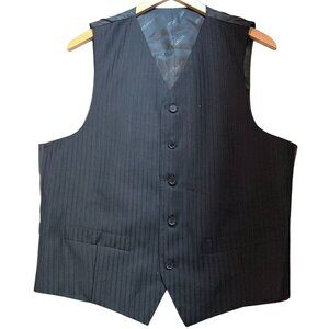 Vittorio St. Angelo Mens Button Front Suit Vest Sleeveless Black Striped